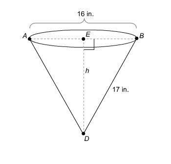 Acone has a diameter of 16 in. and a slant height of 17 in. what is the approximate volu