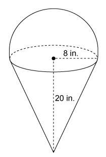 The figure is made up of a hemisphere and a cone. what is the exact volume of the figure. in3 i nee