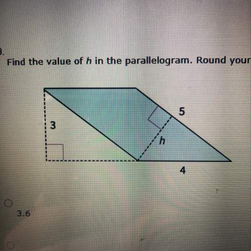 Find the value of h in the parallelogram.  answer options: 3.6, 2.2, 2.4, 3.8
