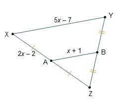 Use the triangle midsegment theorem to solve for x. what is ax?  2 units
