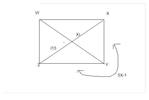 (pls ? ) quadrilateral wxyz is a rectangle. the perimeter of triangle xyz=24, xy+yz=5x-1, and xz=13-