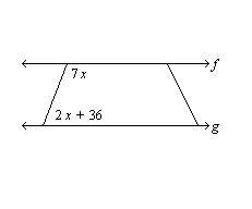 The expressions in the figure below represent the measures of two angles. find the value of x. f||g.