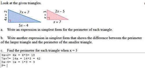 Question below, i already did half of it but i can't get the perimeter?  a= 18 b= 3