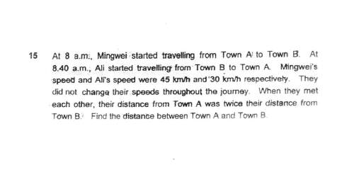 At 8am,ming wei started travelling from town a to town b.at 8: 40am, ali started travelling from tow