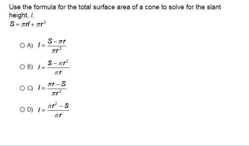 use the formula for the total surface area of a cone to solve for the slant height, l.&lt;