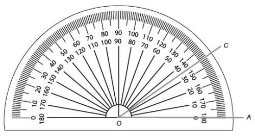 The figure shows ∠aoc drawn with a protractor. what type of angle is it and what is its measure?