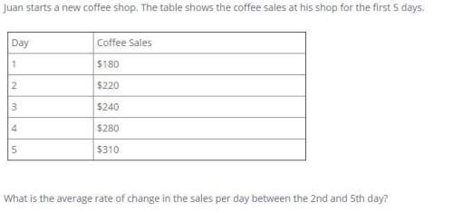 Juan starts a new coffee shop. the table shows the coffee sales at his shop for the first 5 days.