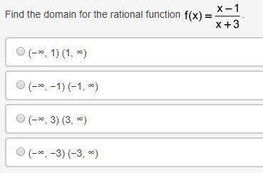 Find the domain for the rational function f of x equals quantity x minus 1 end quantity divided by q