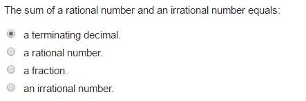 The sum of a rational number and an irrational number equals what