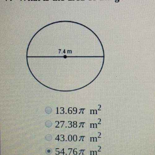 What is the area of the given circle in terms of pi?