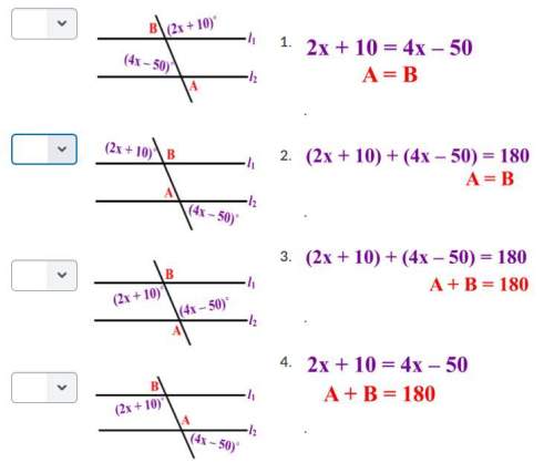 Match each diagram to the pair of equations that are to be used to solve for x and to find the measu