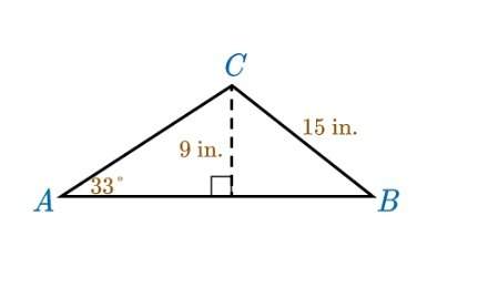 Triangle abc is given where angle a = 33°, a = 15 in., and the height, h, is 9 in. how many distinct