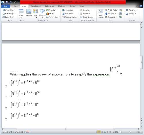 Which applies the power of a power rule to simplify the expression (8^12)^3 ?  answer ch