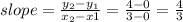 slope = \frac{y_2 - y_1}{x_2 - x1} = \frac{4 - 0}{3 - 0} = \frac{4}{3}