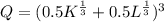 Q = (0.5K^{\frac{1}{3}} + 0.5L^{\frac{1}{3}})^3