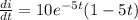 \frac{di}{dt}=10e^{-5t}(1-5t)