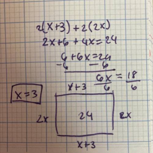 !PLEASE HELP!

Find the value of x when the perimeter of a rectangle is 24 meters , the length = x +
