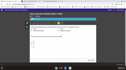 Within the Triangular Trade, what did Europeans provide to Africa in exchange for slaves?

a. slaves