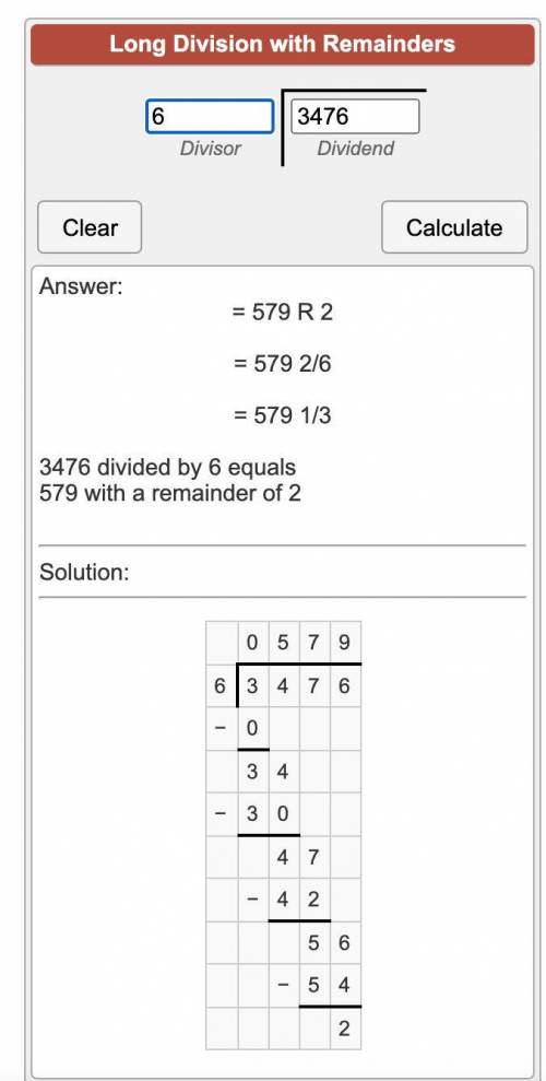 3,476 divided by 6 with a remainder
