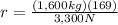 r = \frac{ (1,600kg)(169) }{3,300N} 