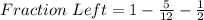Fraction\ Left = 1 -\frac{5}{12} - \frac{1}{2}