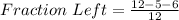 Fraction\ Left = \frac{12 - 5 - 6}{12}