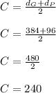 C=\frac{d_G+d_P}{2} \\\\C=\frac{384+96}{2} \\\\C=\frac{480}{2}\\\\C=240