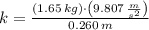 k = \frac{(1.65\,kg)\cdot \left(9.807\,\frac{m}{s^{2}} \right)}{0.260\,m}