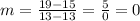 m = \frac{19 - 15}{13 - 13} = \frac{5}{0} = 0