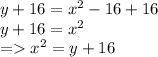 y+16=x^2-16+16\\y+16=x^2\\= x^2=y+16
