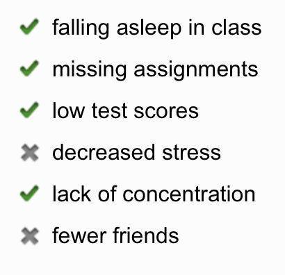 Which short-term consequences of sleep deprivation is a student likely to encounter? Check all that