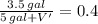\frac{3.5\,gal}{5\,gal+V'} = 0.4