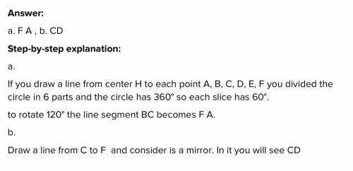 Regular hexagon ABCDEF is inscribed in a circle with center H.

a. What is the image of segment BC a