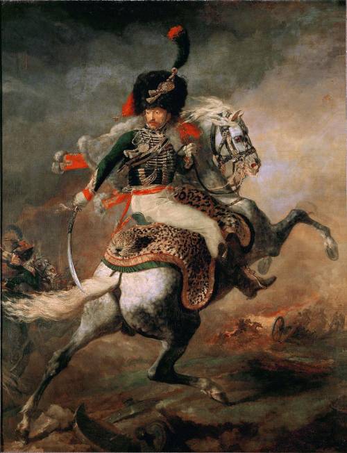 1. In Charging Chasseur, what is the focus of the painting, which is animated by diagonal lines?

A.