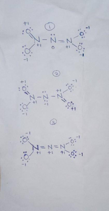 Complete the three Lewis structures for N(NO2)2– by adding missing lone pair electrons and assigning
