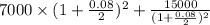 7000\times (1+\frac{0.08}{2} )^2 + \frac{15000}{(1+\frac{0.08}{2})^2}