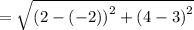 =\sqrt{\left(2-\left(-2\right)\right)^2+\left(4-3\right)^2}