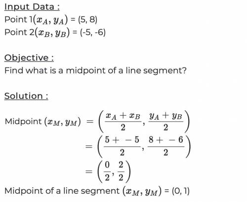 Find the midpoint of (5,8) and (-5,-6)