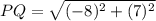 PQ = \sqrt{(-8)^2 + (7)^2}