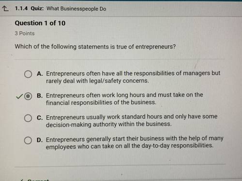 Which of these following statements is true of entrepreneurs