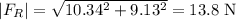 |F_R|=\sqrt{10.34^2+9.13^2}=13.8\ \text{N}
