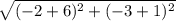 \sqrt{(-2+6)^2 + (-3+1)^2}
