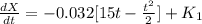 \frac{dX}{dt}  = -0.032 [15t - \frac{t^2 }{2} ]+ K_1