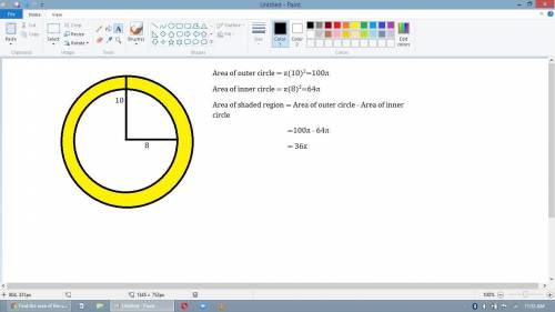 Find the area of the shaded region in the figure below, if the radius of the outer circle is 10 and