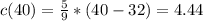 c(40) = \frac{5}{9}*(40-32) = 4.44