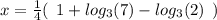 x =  \frac{1}{4} ( \:  \: 1 +  log_{3}(7)  -  log_{3}(2)  \:  \: ) \\
