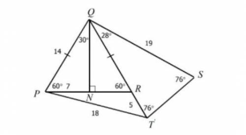 If line QN bisects angle PQR and N is the midpoint of line PR classify each triangle by its angles a