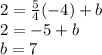 2=\frac{5}{4}(-4)+b\\ 2=-5+b\\b=7