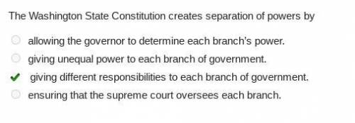 The Washington State Constitution creates separation of powers by

allowing the governor to determin