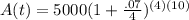 A(t)=5000(1+\frac{.07}{4})^{(4)(10)}